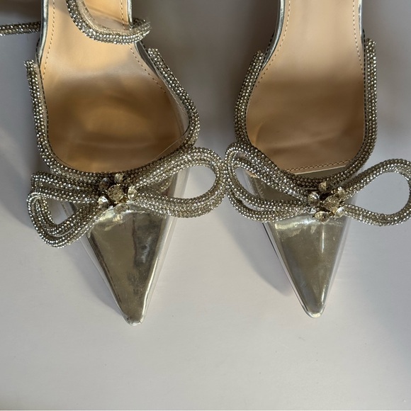 Midnight Clear Perspex Wrap Around Diamante Bow Pointed Toe High Heel. - Picture 5 of 14